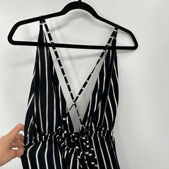 FAITHFULL THE BRAND Navy Blue White Striped Deep V-Neck Wide Leg Jumpsuit Medium - Picture 9 of 11